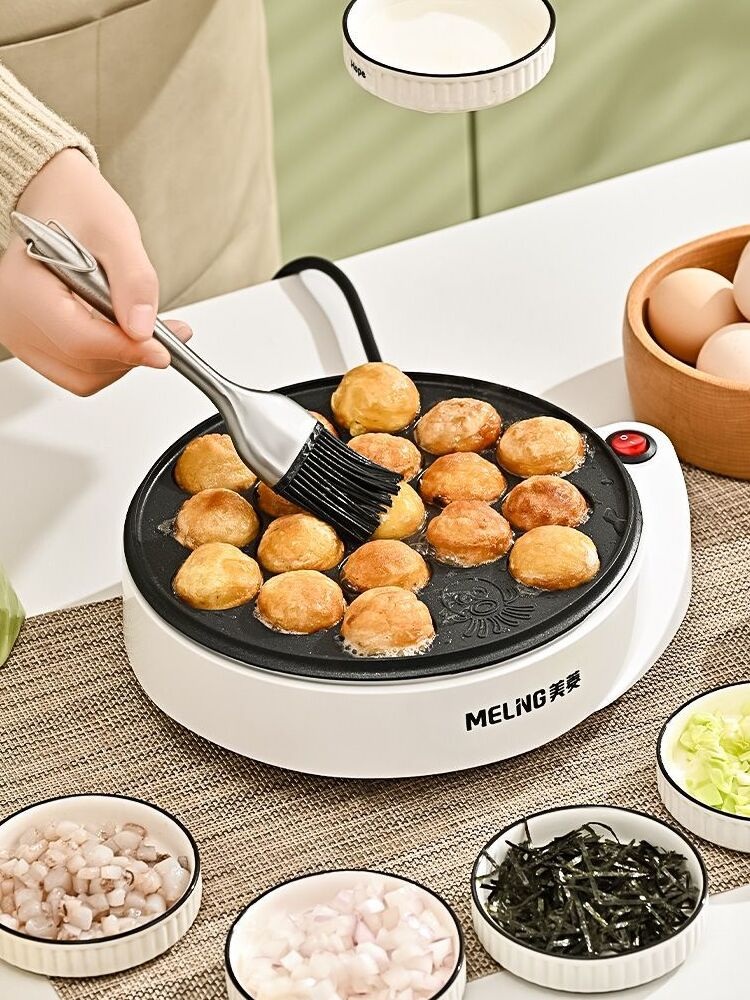 Meiling 타코야끼 문어구이 가정용 기계 타코야키 소형 화이트(뚜껑없음)