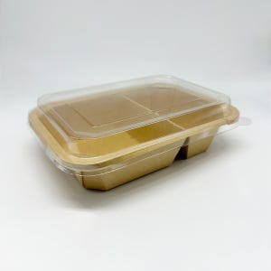 크라프트 용기 샐러드 포장 JH-TRS-1200B-37(2칸) 300개입 용기+뚜껑 세트