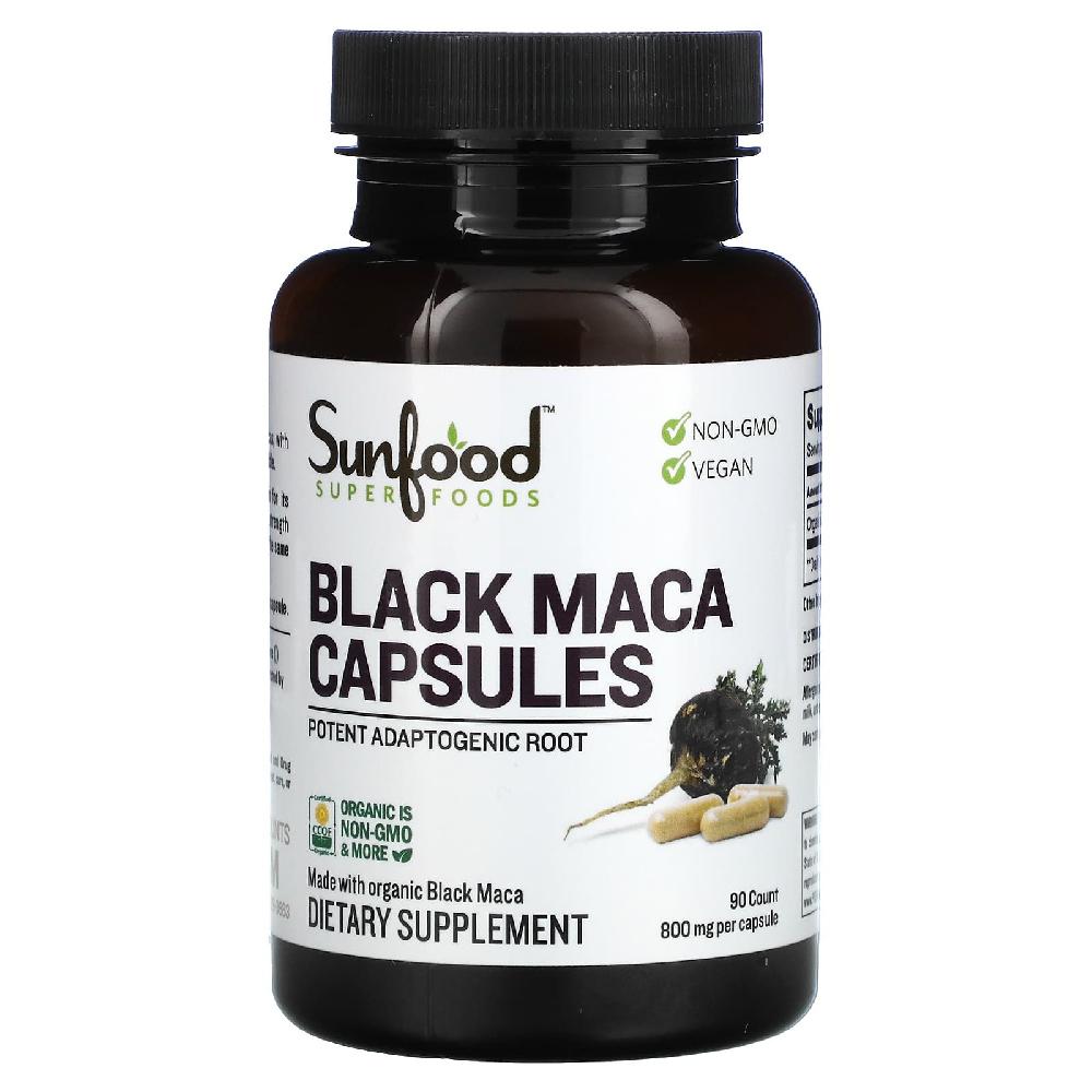 Sunfood 썬푸드 블랙<b>마카</b> Black <b>Maca</b> 아답토젠 뿌리 추출물 800mg 90캡슐