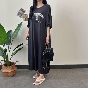 (무배) [빅사이즈] 미드나잇 레터링 오버핏 반팔 롱 원피스