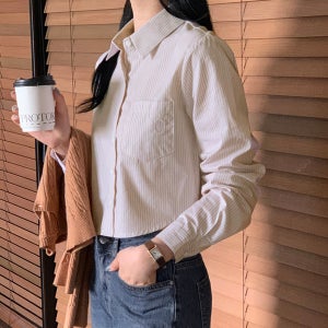 (자수로고♥저렴이비교불가!) 라브 코튼 크롭 스트라이프 긴팔 셔츠 bs8015