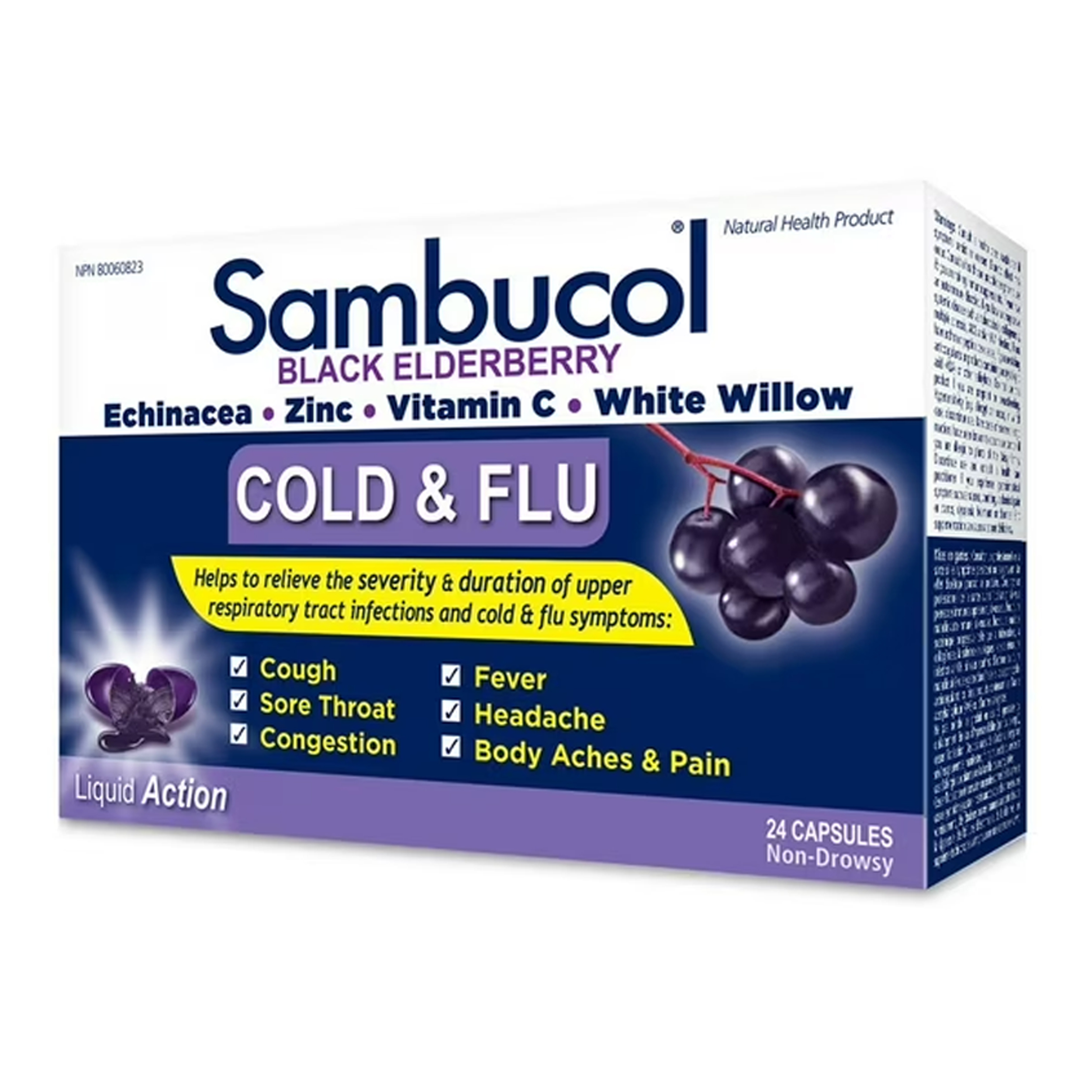 Sambucol 삼부콜 블랙 엘더베리 <b>콜드 플루</b> 24캡슐