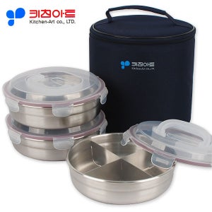 키친아트 3단스텐찬합+보온보냉가방 피크닉세트 스텐도시락세트(원형)