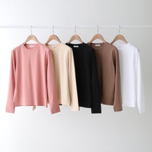 여성 가을 라운드넥 모달티 긴팔 실크 핑크 롱티