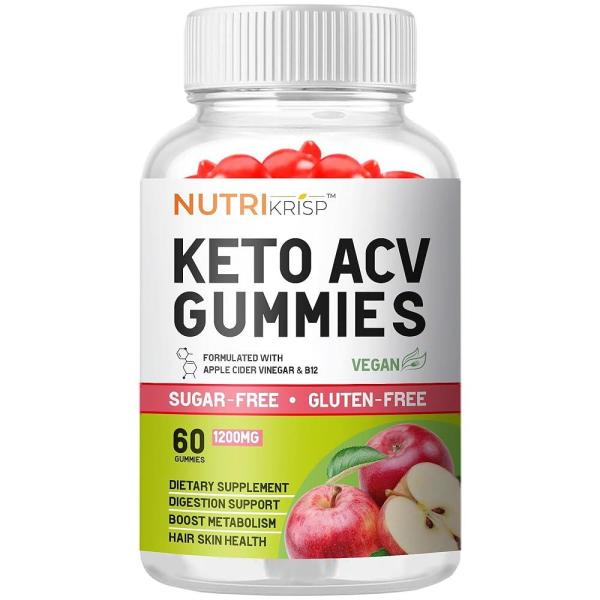 NutriKrisp Organic Keto ACV 체중 감량을 위한 젤리 - <b>지방</b> 연소를 위한 설탕 및 글루텐 <b>프리</b> 사과 사이다 식초 다이어트 보충제 - 소화 신진 대사 모발 피부