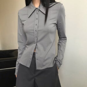 파인게이지(블랙1당일) 다이브 셔츠 슬림핏 미니멀 남방 / 챠콜 블랙