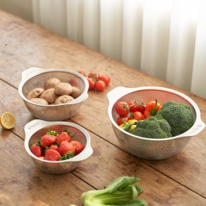 스텐팩토리 올스텐 304 무연마 펀칭 믹싱볼 채반 3종 세트