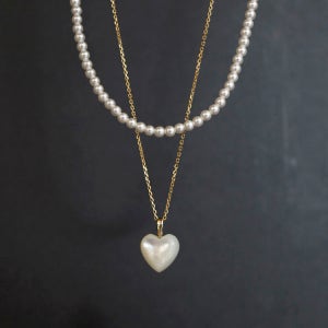 14k 실버 천연 담수 원석 하트 탄생석 진주 목걸이 코디 세트