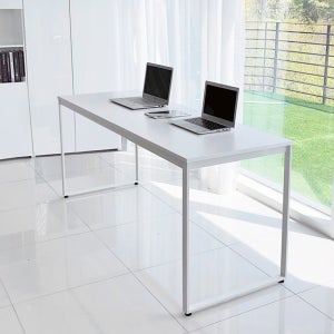 E0자재 스틸프레임 스퀘어 학생 책상 테이블 1800x600mm, 화이트 DK9935