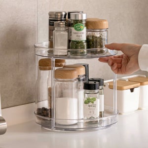 싱크대 양념 선반 주방 2단 회전식 양념통 수납 트레이 싱크인 정리대 소