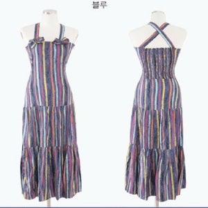 레인보우 리본 롱 원피스