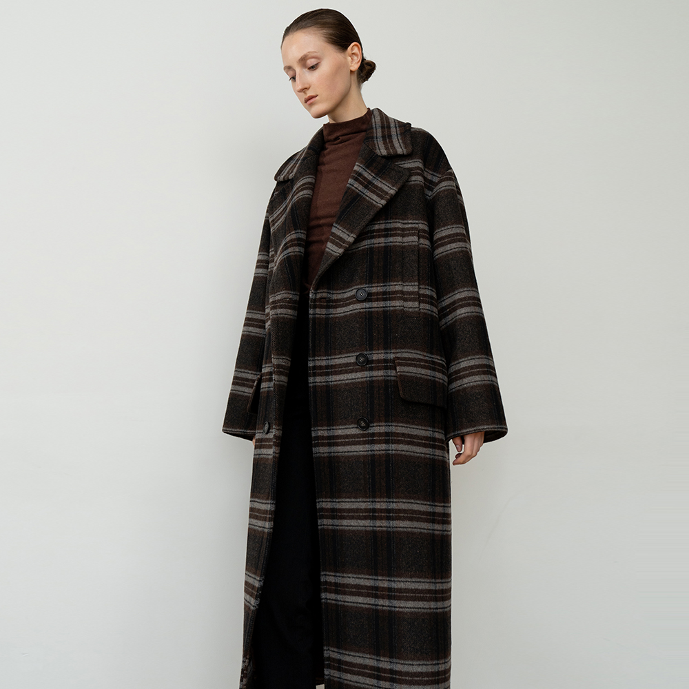 WOOL BLEND OVERSIZED CHECKED COAT BR