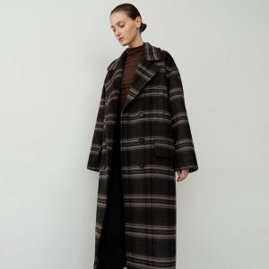 WOOL BLEND OVERSIZED CHECKED COAT BR
