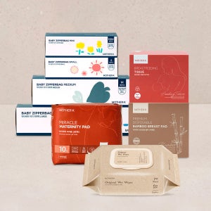 마더케이 예비맘 출산가방 실속패키지 (밤부수유패드+모유수유티슈+산모패드+아기지퍼백 4종+ 오리지널물티슈70매)