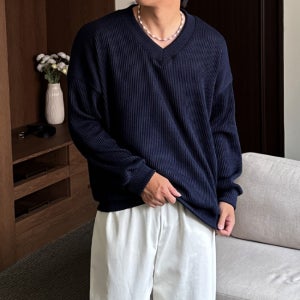 1+1 남자 엘구 오버핏 봄 가을 골지 브이넥 맨투맨