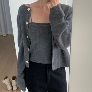 시즌OFF 그레이 Today / 파운더스 바렛 캐시미어 투피스 나시 가디건 세트 4컬러