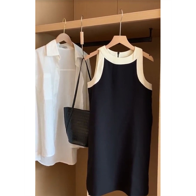 나시원피스 민소매 경쾌하고 성숙한 향수 양복 프렌치 검은 조끼 원피스 여름 스타일