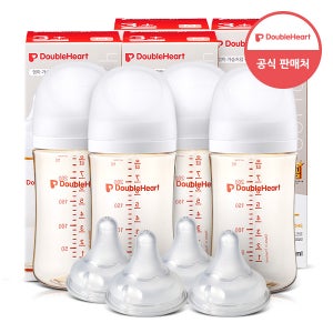 더블하트 모유실감 3세대 제뉴인화이트 240ml 싱글세트(젖병4개+젖꼭지M 4입)