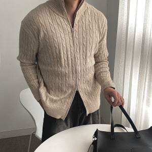 남자꽈배기가디건 남자집업가디건