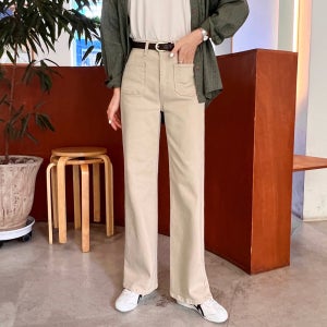 (SALE) 플레이스 코튼 투포켓 롱 일자 와이드 면바지