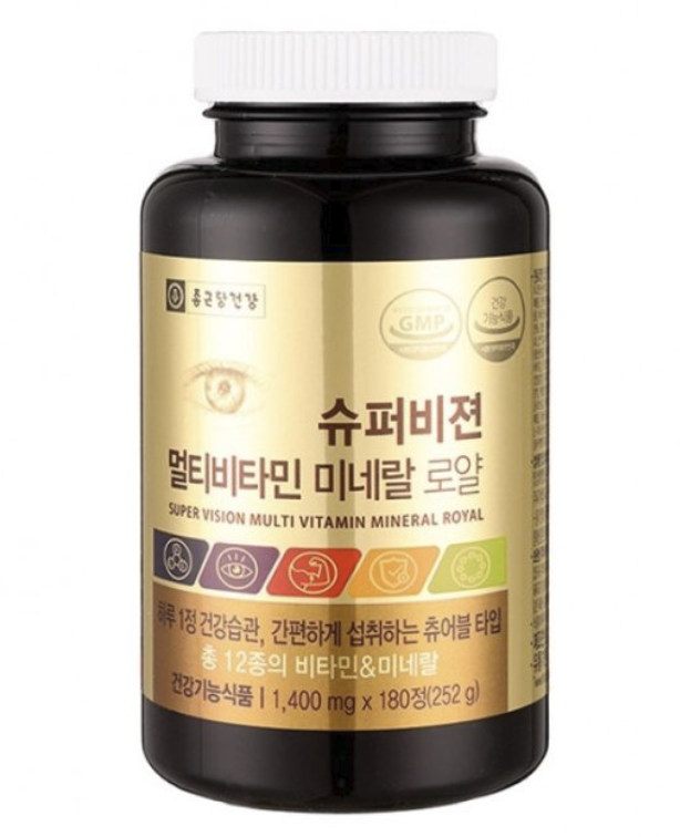 종근당건강 <b>슈퍼비젼</b> 멀티비타민 미네랄 로얄 1400mg x 180캡슐