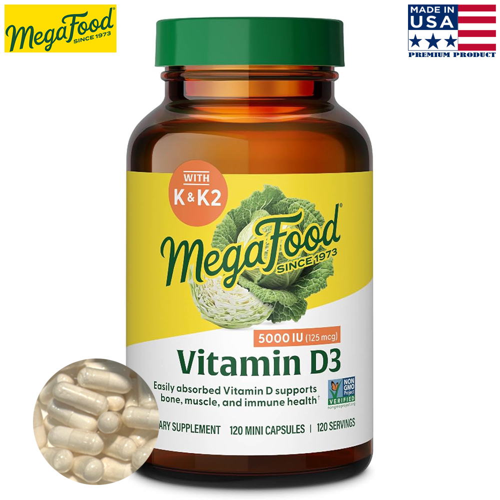MegaFood <b>비타민</b>D3 K 및 K2 함유 120 미니 캡슐 4개월분