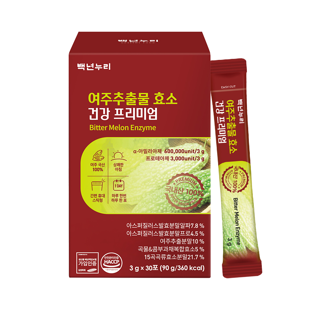 백년누리 여주추출물 <b>효소</b> 건강 프리미엄 3g x 30포 1박스