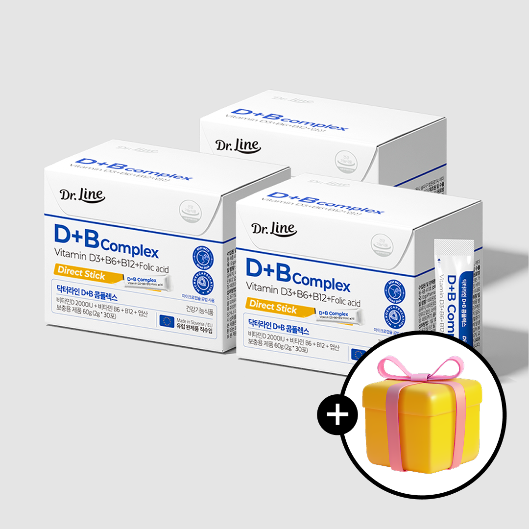 닥터라인 D+B콤플렉스 다이렉트 비타민D B 엽산 30포, 3개