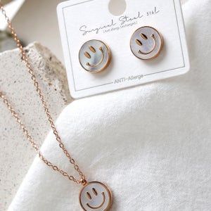 [무배] 화이트 스마일 써지컬스틸귀걸이 목걸이 주얼리세트