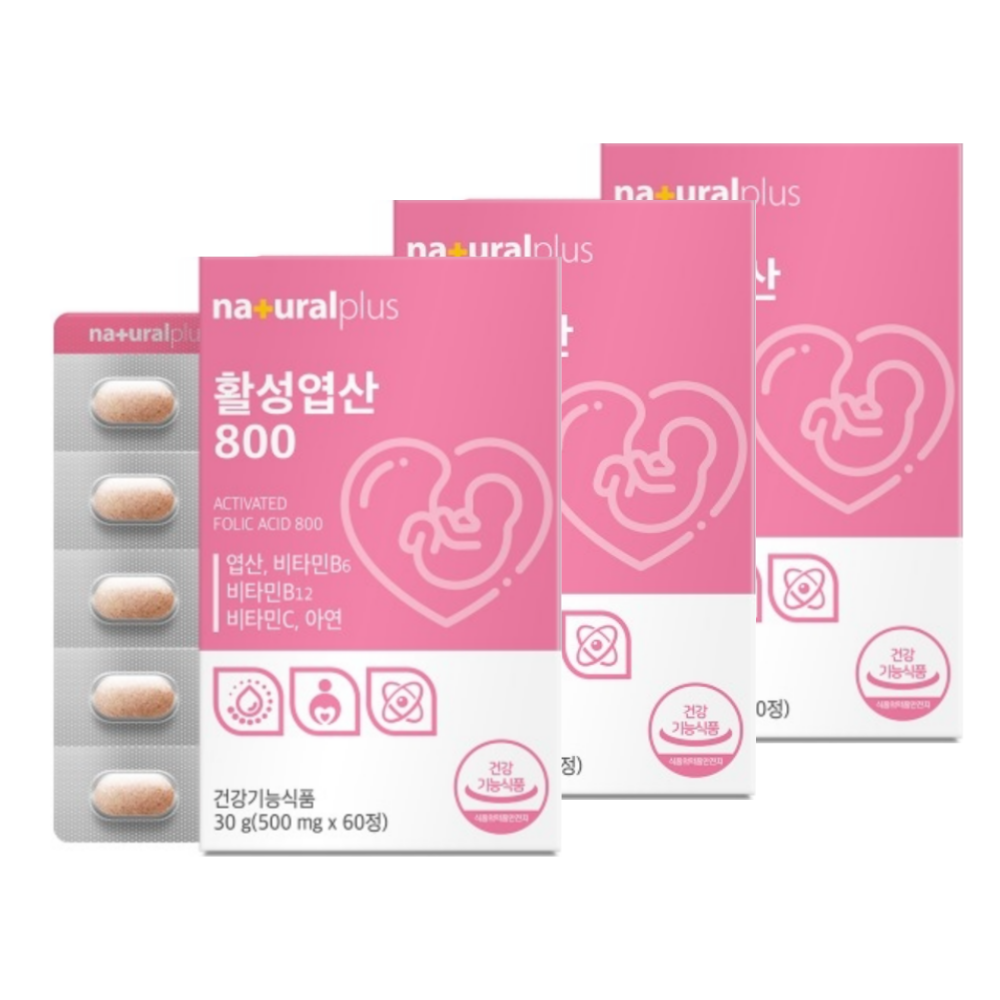 내츄럴플러스 활성<b>엽산</b>800 500mg 60정 3박스