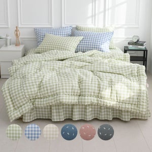 코코 킹업 체크 날개침대커버 + 차렵이불 + 베개커버 풀세트