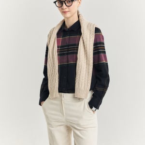 헤지스 여성 [기모] 네이비 체크 울혼방 긴소매 셔츠 HSSH4DC91N2