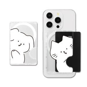 [맥세이프 클리어 카드슬롯] 강아지 고양이 커플 우정 디자인 아이폰 투명 카드슬롯 카드 지갑 맥세이프지갑 교통카드