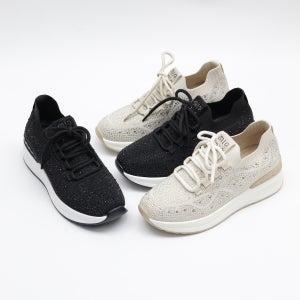 행텐 스판 니트 레이스업 여성 통굽 슬립온 운동화 신발 5cm