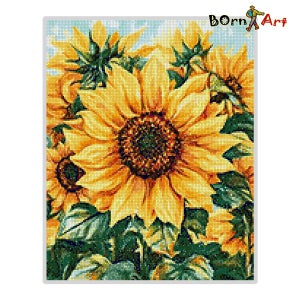 본아트 해바라기의 미소 보석십자수 비즈 큐빅 패브릭 액자형 40x50