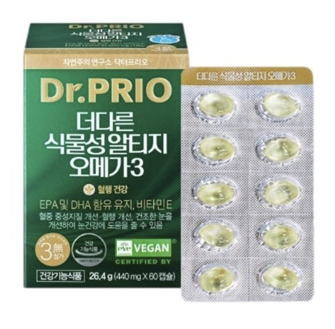 닥터프리오 <b>더다른 식물성 알티지 오메가3</b> 440mg x 60캡슐 혈행건강