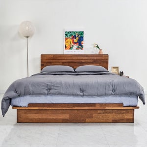 로쏘 루아바 평상형 라인 LED 조명헤드 침대 멀바우 원목 슈퍼싱글 SS 1200