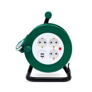 러그박스 납작콘센트 릴선 멀티탭 15M 노출형 USB 그린 슬림플러그