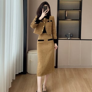 가을 겨울 빅사이즈 트위드 롱스커트 여성정장 결혼식 하객룩