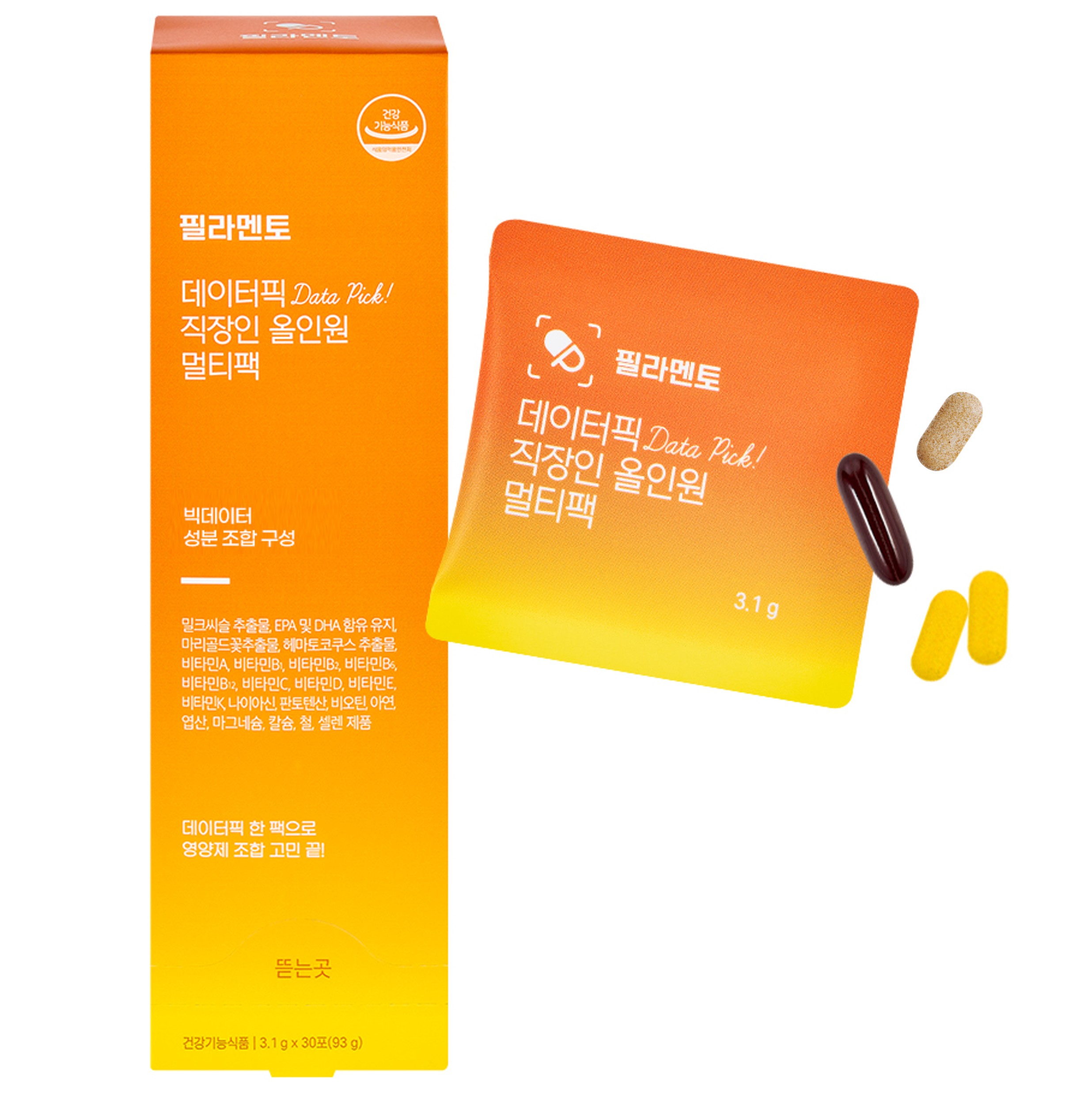 필라멘토 <b>올인원</b>영양제 멀티비타민 오메가3 밀크씨슬 루테인 칼슘 마그네슘 30포, 1개