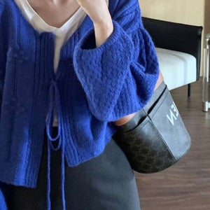파랑색가디건 가을 간절기 파란색 니트가디건 코발트블루 크롭