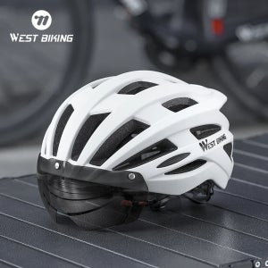 사이클링 남녀공용 WEST 도로 MTB BIKING 초경량 장비, 고글 안전 마그네틱 헬멧, 56-61cm 캡, 자전거 Helmet Taillight