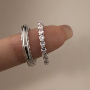 실버 925 심플 레이어드 큐빅 링 은반지 R111