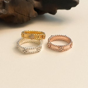 실버925 플라워 큐빅 크리스탈 도트 링 볼드 은반지 3color 실버 골드 로즈골드