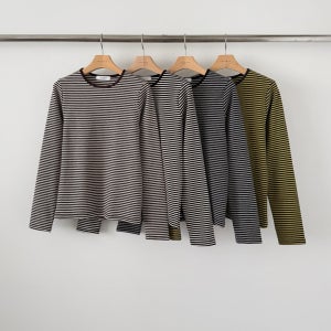 에이블앤코 뱌니 단가라 가을 겨울 피치 쫀쫀 스판 골지 긴팔 스트라이프 티셔츠