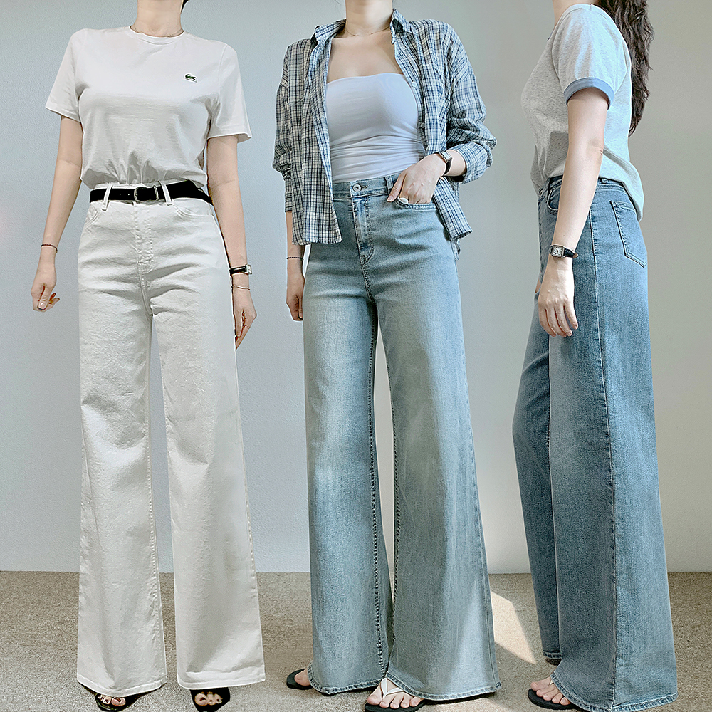 여름 부츠컷 청바지 여성 스판 와이드데님 팬츠 밴딩 블랙진 진청바지 연청 화이트데님 크림진