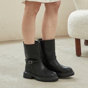 허시파피 여성 소가죽 스트랩 미들 부츠 (BK) - 3FQ6019