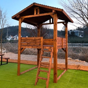 미엔우드 통나무 원두막 오두막 2층 야외 정자 파걸러 파고라 캐노피 정원 카페 테이블