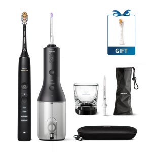 필립스 소닉케어 전동칫솔 구강세정기 세트 다이아몬드클린 9000 블랙/블랙
