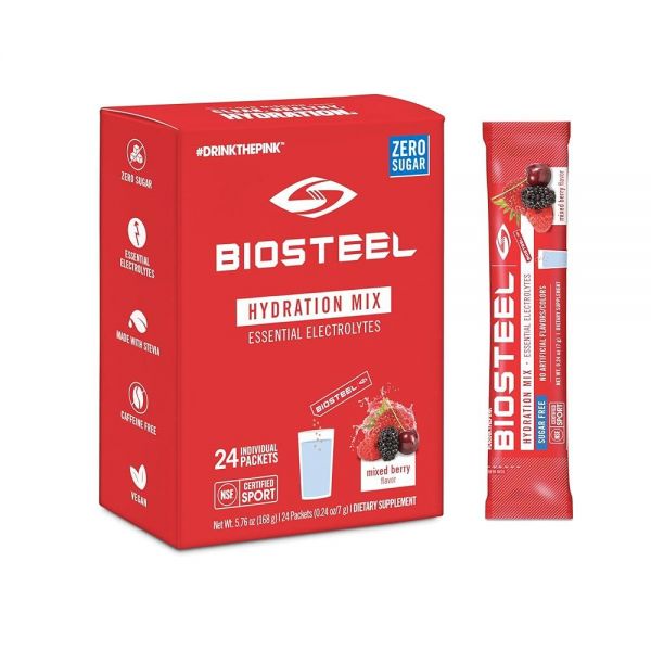 BioSteel Zero Sugar 하이드레이션 믹스, 베리 맛, 1인용 패킷 24개